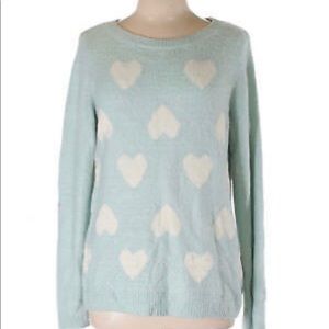 LC Lauren Conrad fuzzy baby blue sweater hearts M